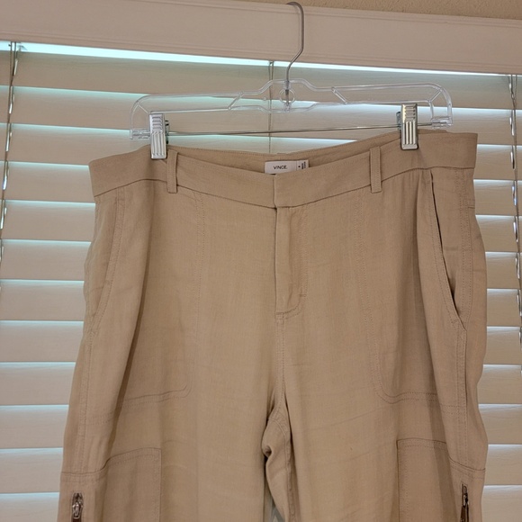 Vince Linen Cargo Pant Size 8 Marzipan Tan Oat Utility Pockets Casual Jogger - Picture 4 of 7
